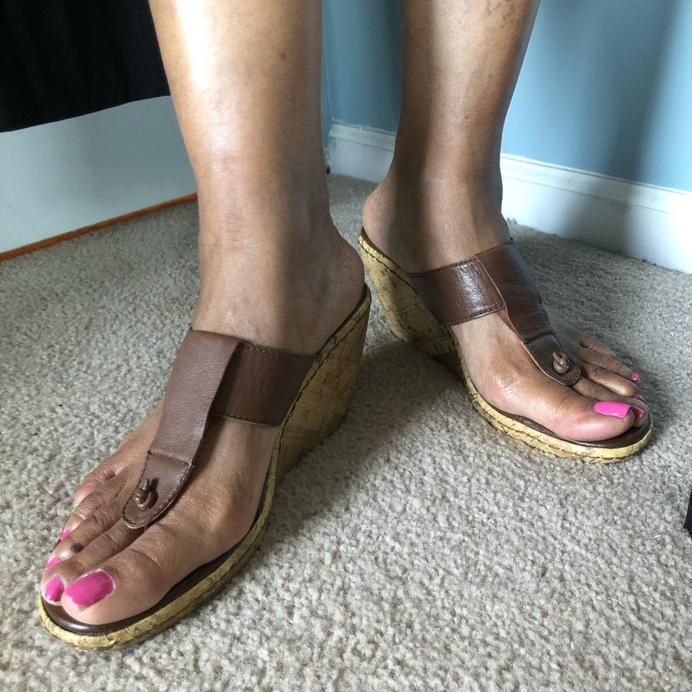 Brown wedge heel sandals